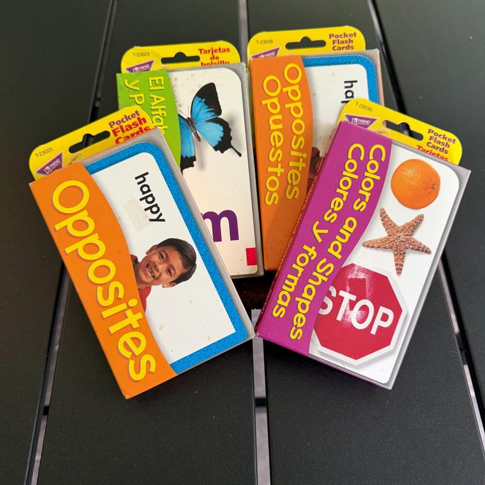 Trend Spanish English Pocket Flash Cards Lot 4 New Bilingual ABC Colors Shapes